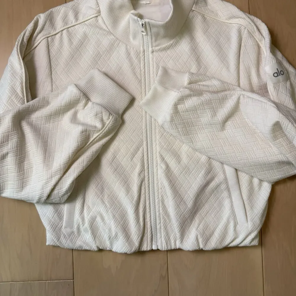 Alo Yoga Jacket Women's Small Cream Textured Full Zip Outerwear Athleisure